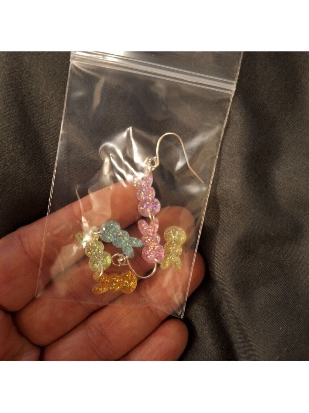 Glitter Bunny Dangle Earrings Colorful